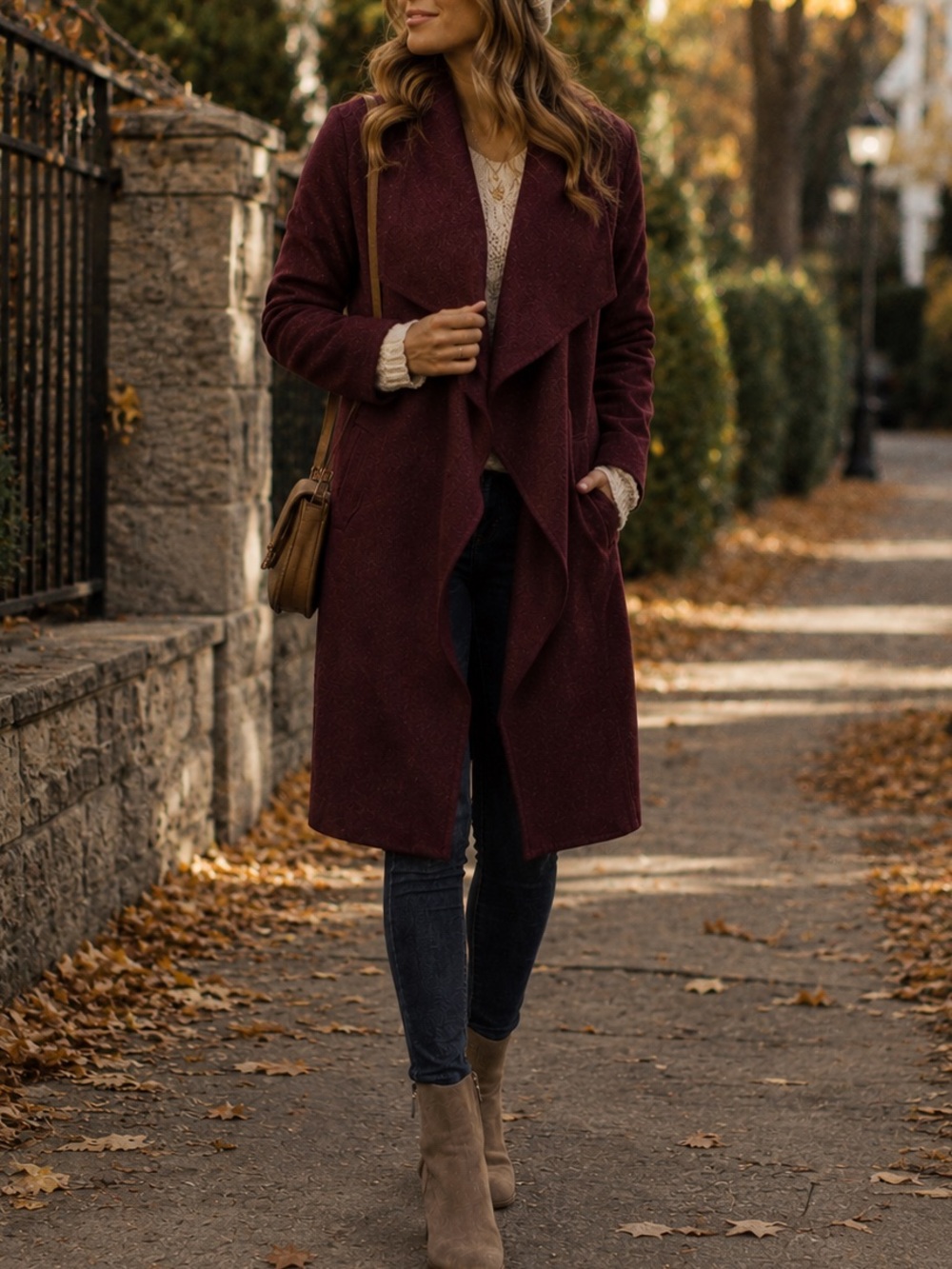 Abercrombie & Fitch Wool Blend Drape Coat Burgundy Size L Fall Winter Layering